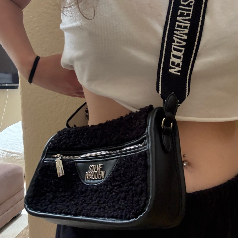 Steve Madden Black Crossbody Bag with Textured Fabric